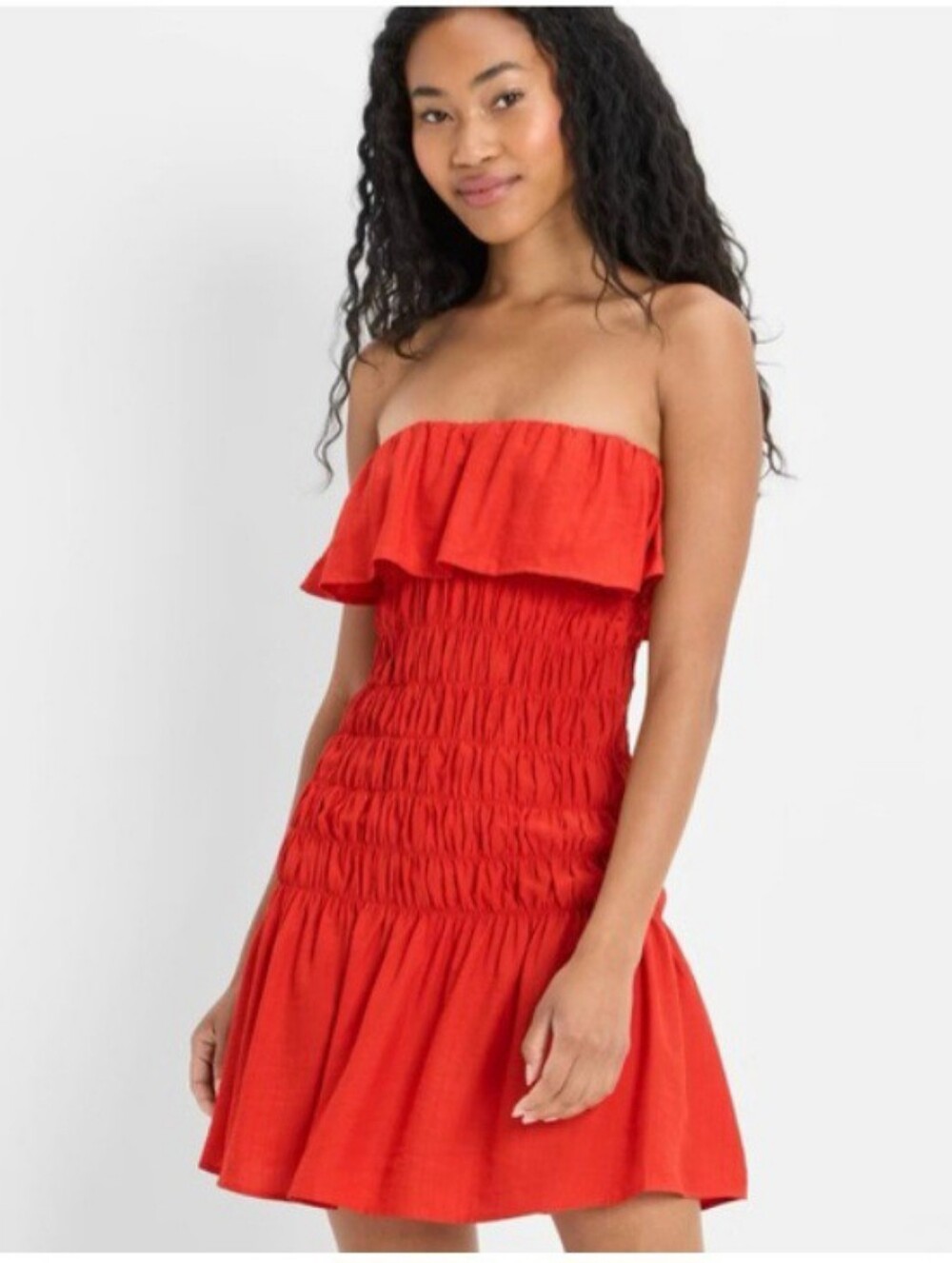 Future Collective Red Ruffle Smocked Mini Dress